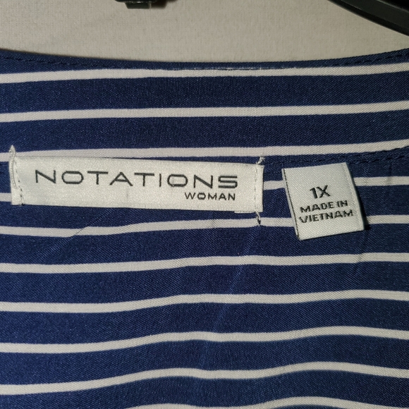 Notations Woman Roll Tab Sleeve Striped Button Down, Size: 1X, Navy & White - Picture 5 of 12